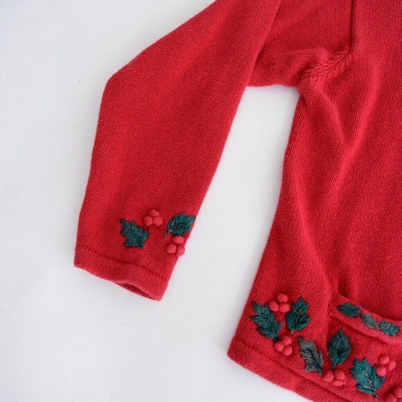 Vintage Dress Barn Christmas Holly Knit Zip Up Cardigan Sweater XL - Picture 9 of 10
